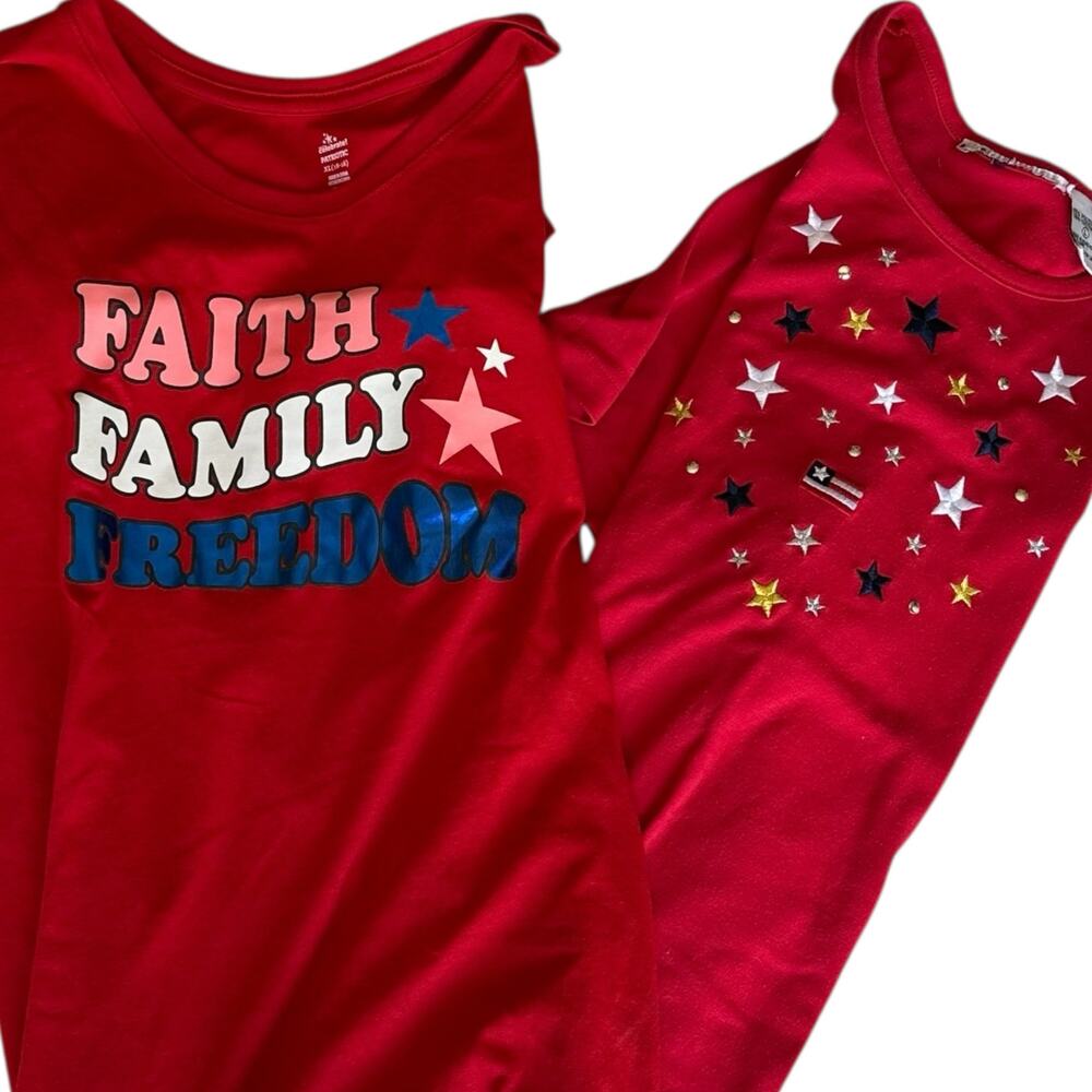 Womens T-Shirt Bundle Size Large USA America Stars Stripes Faith Family Freedom